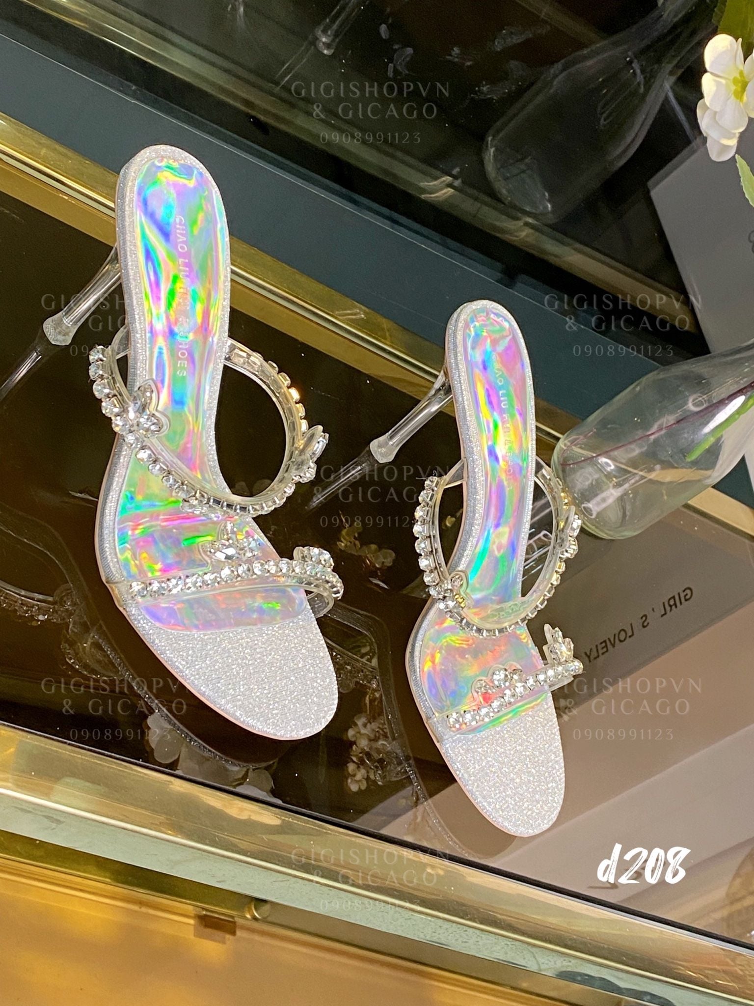 Guốc gót nhọn đính đá D208