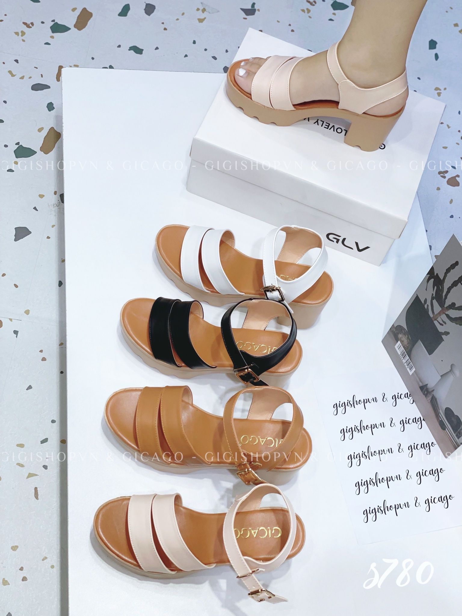 Sandal gót vuông gỗ S780