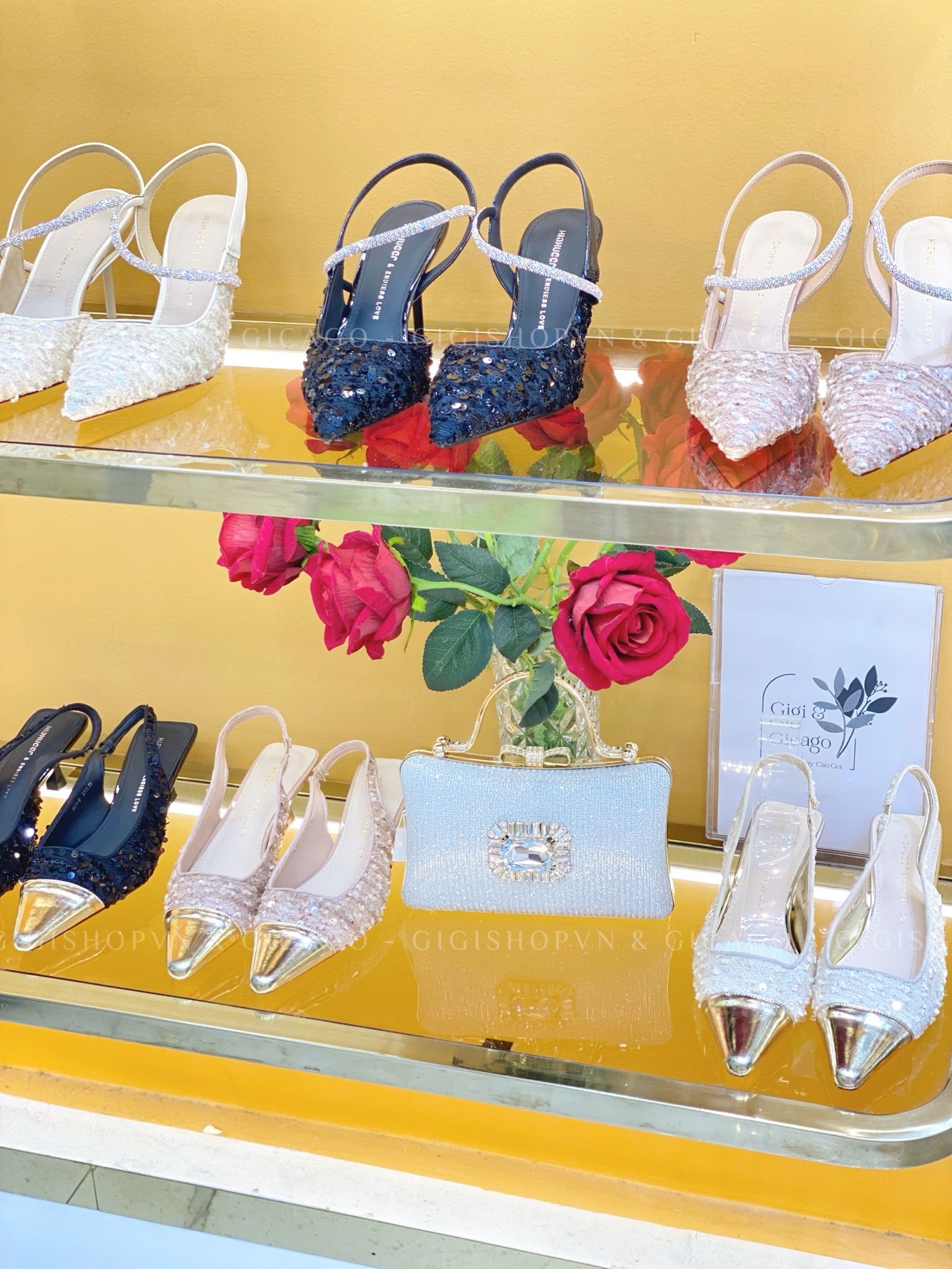 Giày cao gót hở gót tweed C880