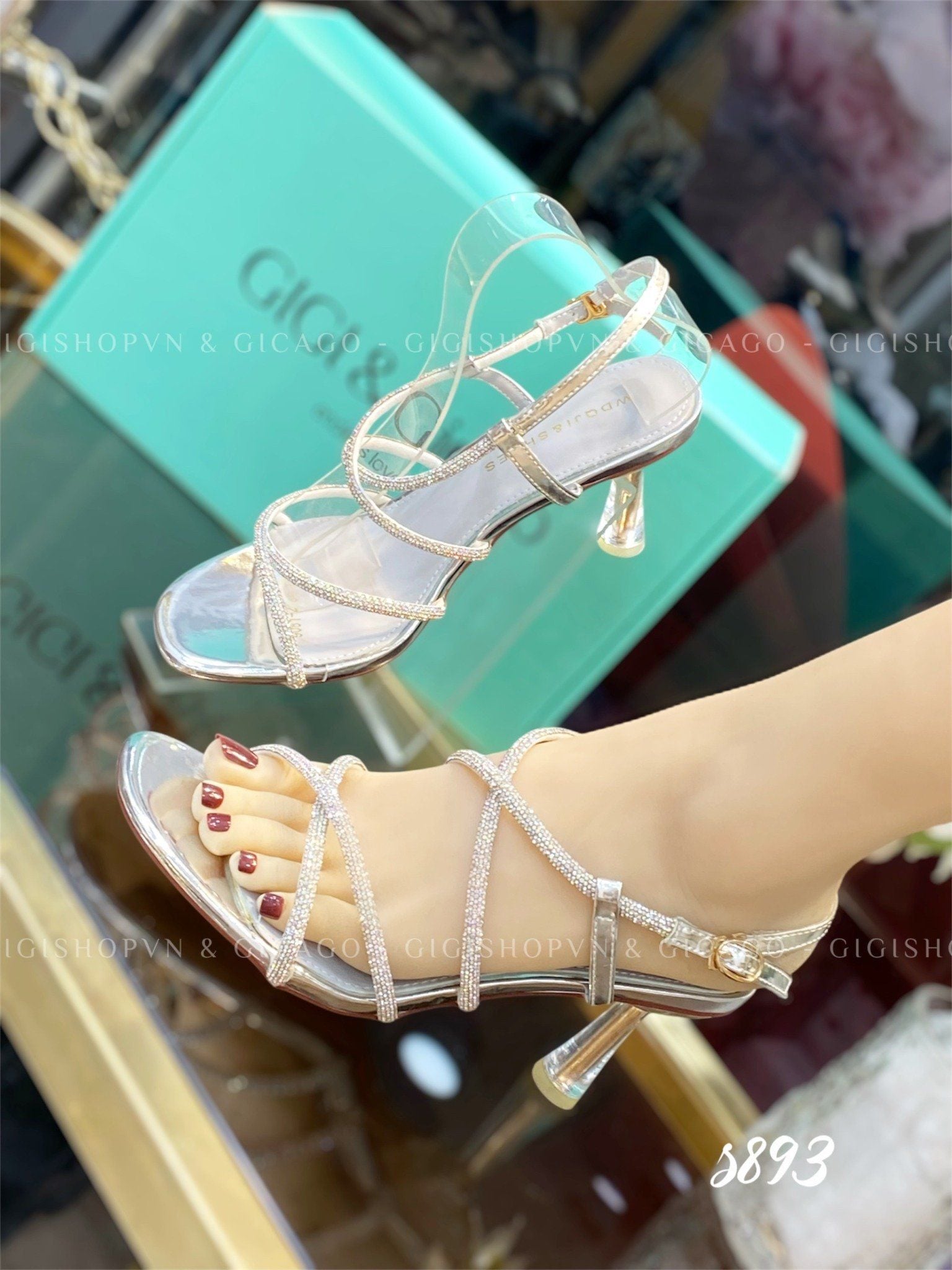 Sandal gót nhọn tiệc bling S893