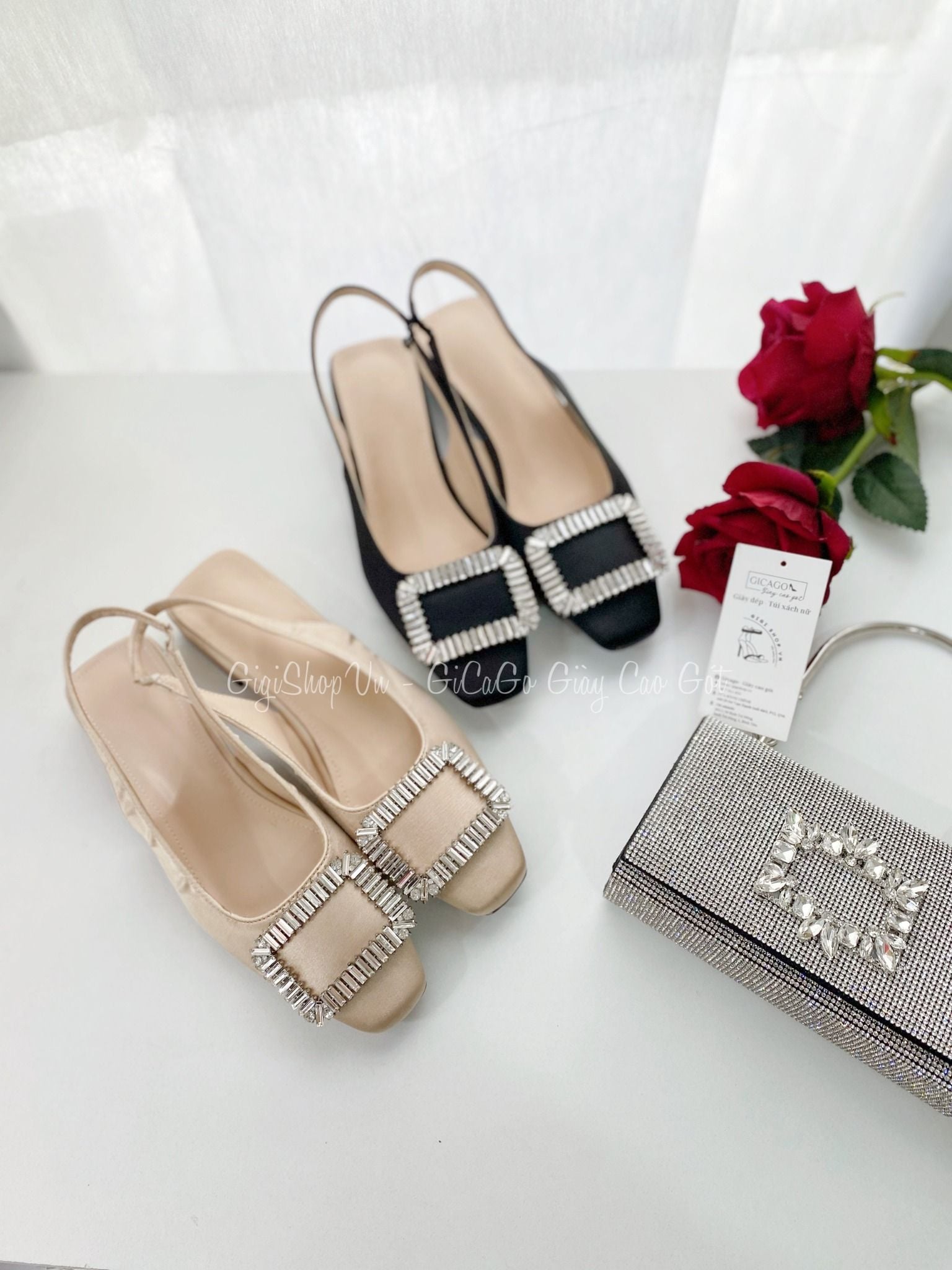 Cao gót vuông mũi tròn hở gót C622