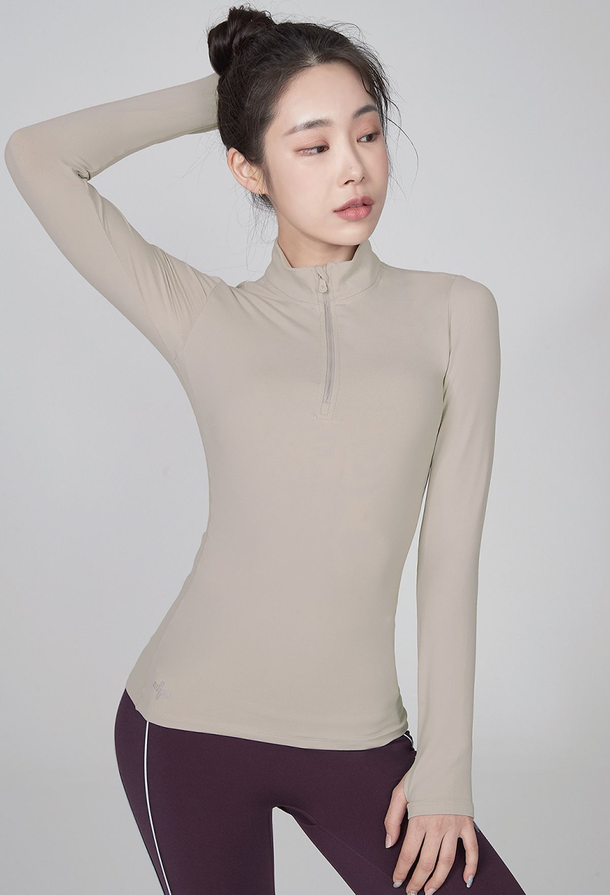  XT4192T_Half Zip Up Long Sleeve_Almond Milk Beige 