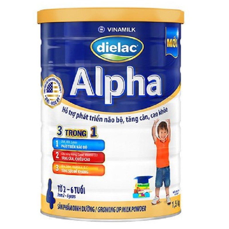 Sữa bột Dielac Alpha 4 1.5kg (cho bé từ 2- 6 tuổi) - Sữa công thức 3 trong 1 hỗ trợ phát triển não bộ, tăng cân chiều cao, tăng sức đề kháng cho trẻ