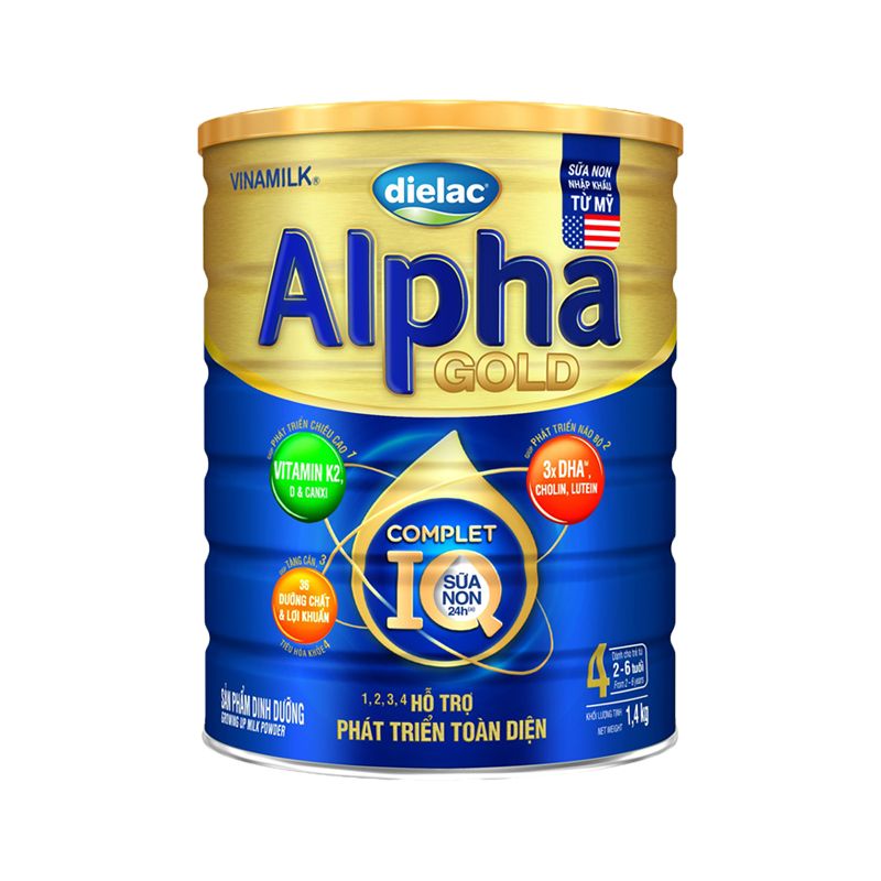 Sữa Bột Vinamilk Dielac Alpha Gold 4 hộp 1400g (Cho Trẻ Từ 2- 6 tuổi) - Sữa công thức hỗ trợ phát triển trí não của trẻ, tăng cân, chiều cao