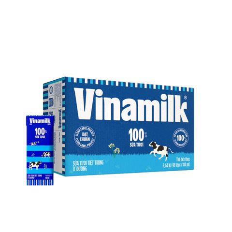 Thùng 48 Hộp Sữa Tươi Tiệt Trùng Vinamilk 100% ÍT Đường 180ml
