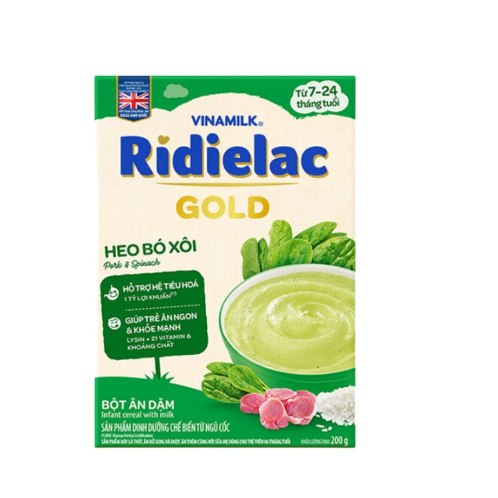 Bột Ăn Dặm Ridielac Gold Heo Bó Xôi - Hộp Giấy 200g