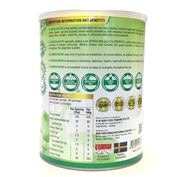 Sữa Hạt Ngũ Cốc 25 Green Nutri Singapore Chính Hãng [Nhập khẩu 100%] lon 750G