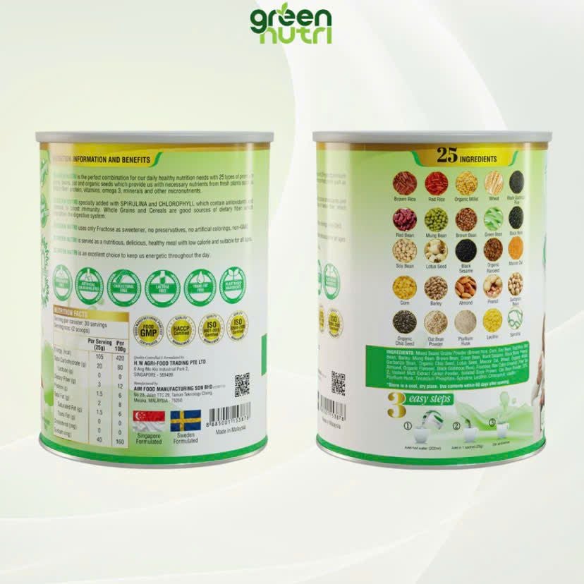 Sữa Hạt Ngũ Cốc 25 Green Nutri Singapore Chính Hãng [Nhập khẩu 100%] lon 750G