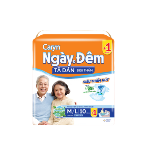 Tã/Bỉm Dán người lớn siêu thấm Caryn Ngày và Đêm M/L10 miếng hương bạc hà