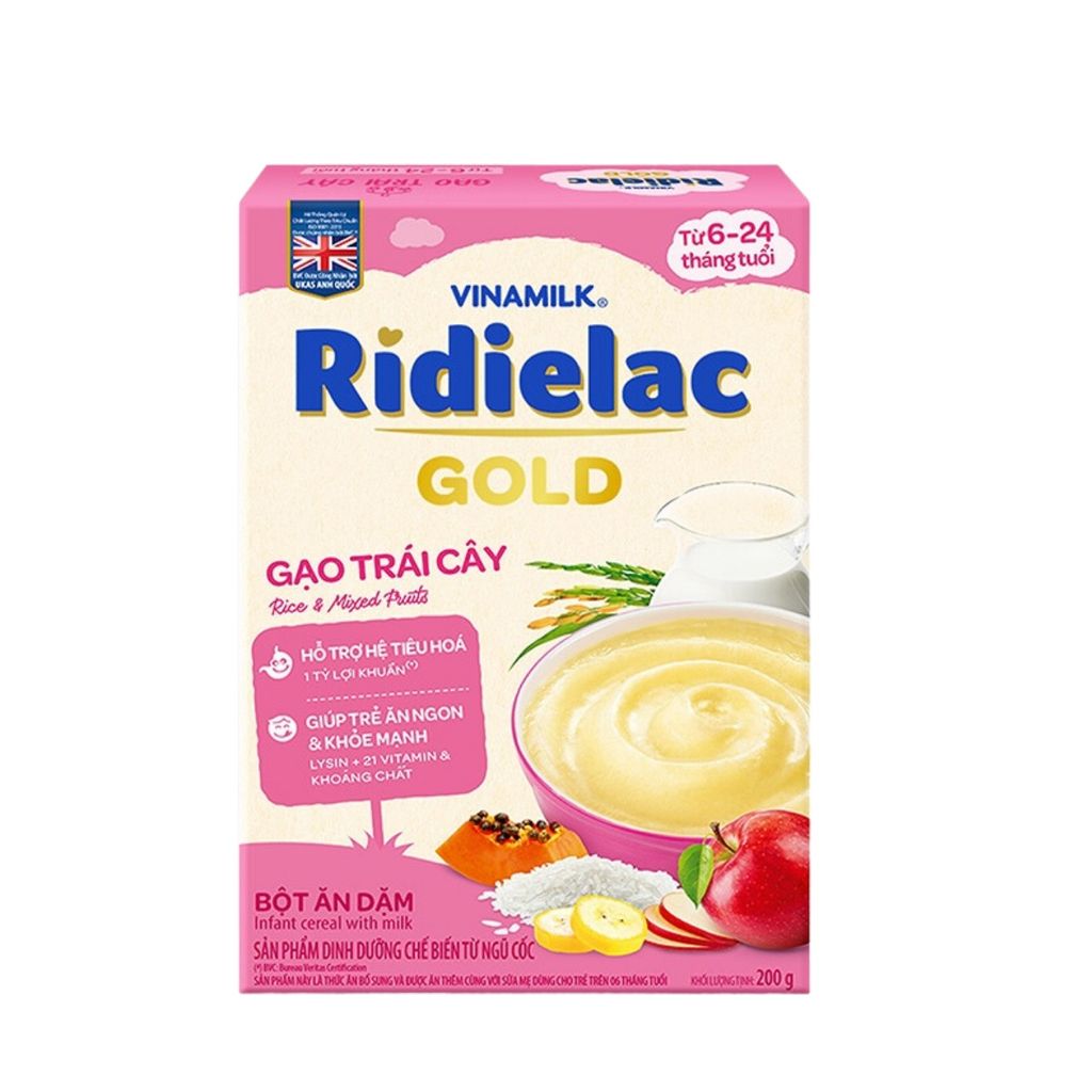 Bột Ăn Dặm Ridielac Gold Gạo Trái Cây - Hộp Giấy 200g