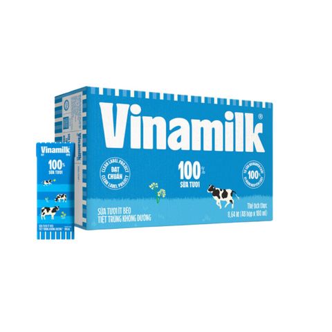 Thùng 48 Hộp Sữa Tươi Tiệt Trùng Vinamilk 100% Không đường Hộp 180ml