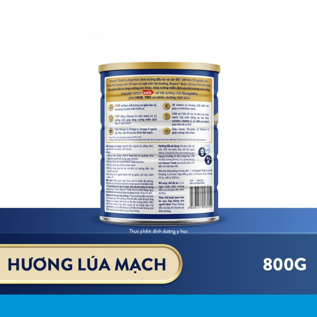 Sữa bột Ensure Gold Lúa Mạch (hương lúa mạch) (HMB) 800g