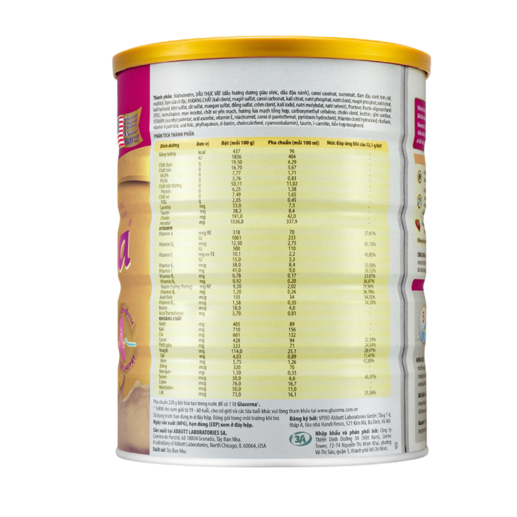 Sữa bột dành cho người bị tiểu đường Glucerna Abbott 800g Hương Lúa mạch