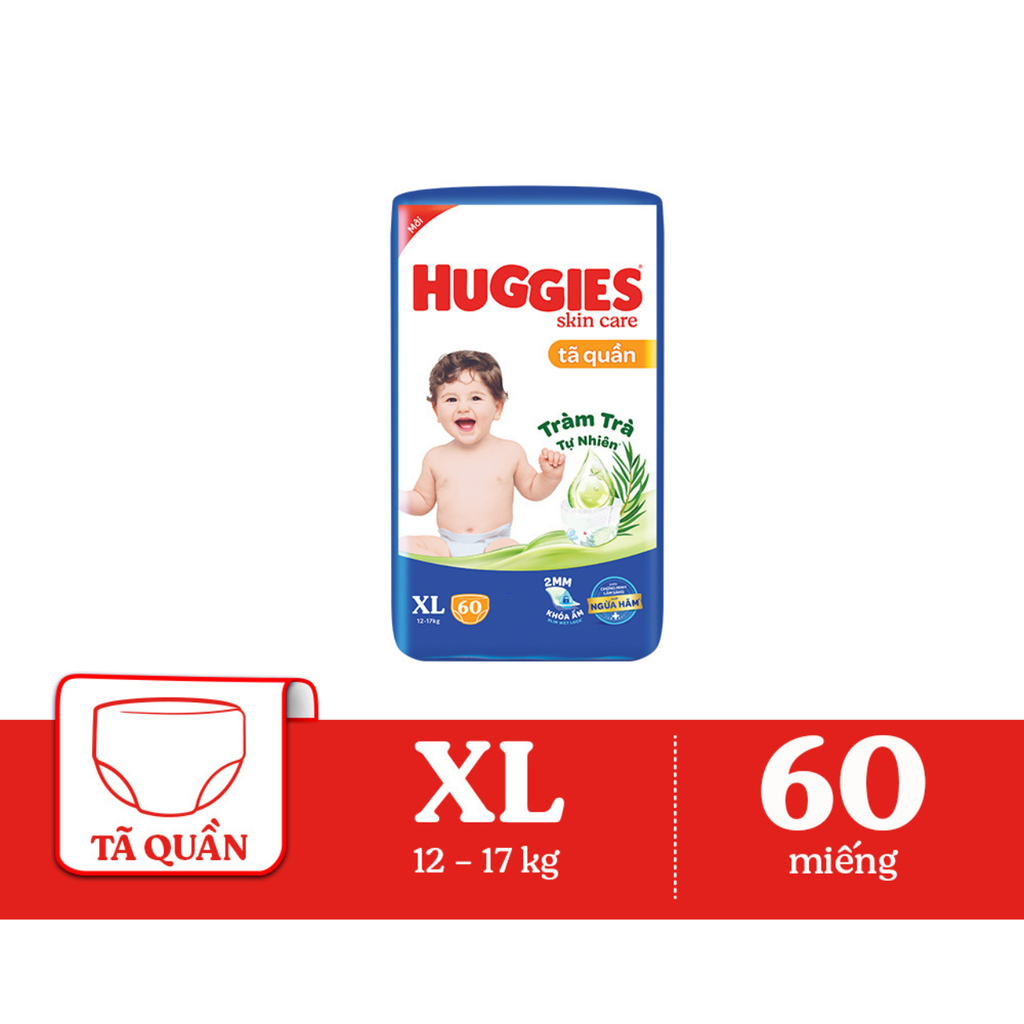 Tã quần Huggies Skincare gói cực đại (XL, 12-17kg, 60 miếng)