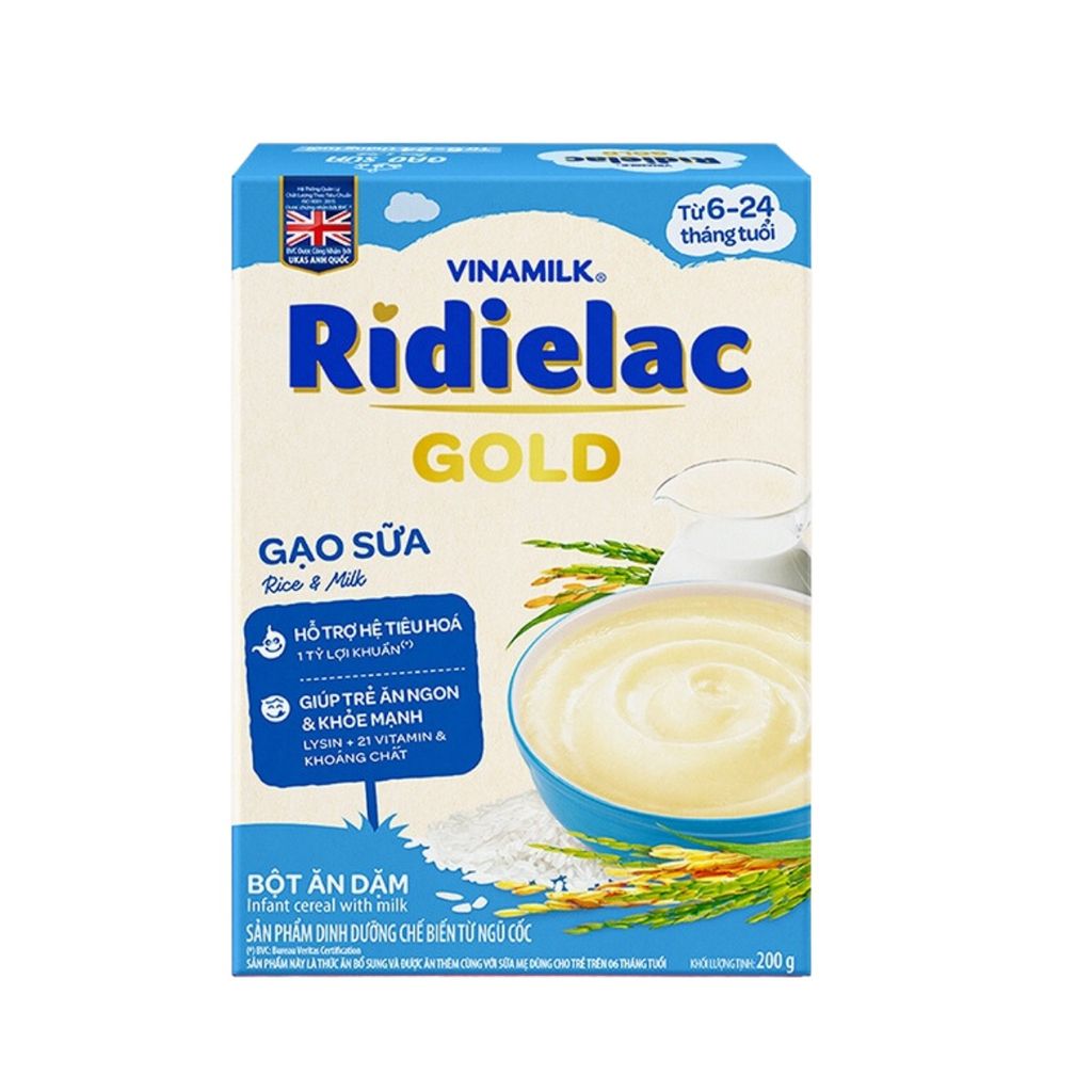 Bột ăn dặm Ridielac Gold Gạo sữa - Hộp giấy 200g
