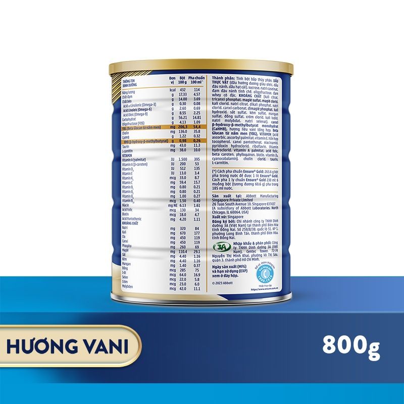 Sữa bột Ensure Gold Abbott hương vani (HMB) 800g