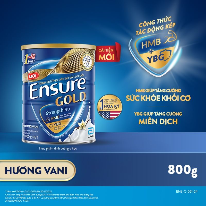 Sữa bột Ensure Gold Abbott hương vani (HMB) 800g