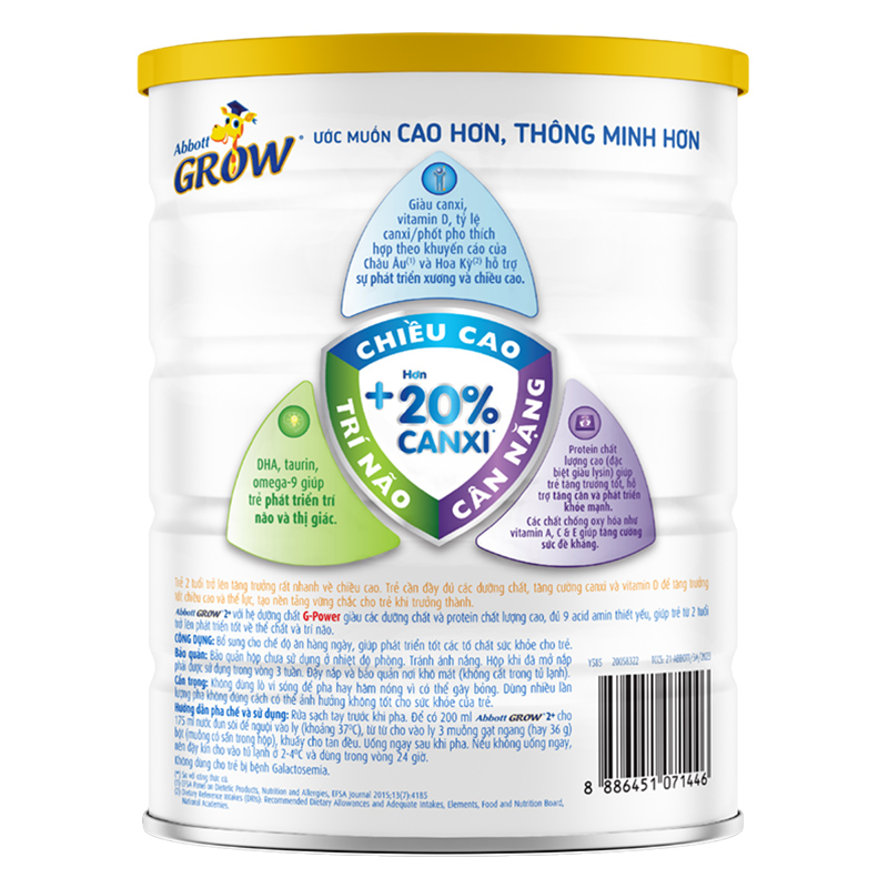 Sữa Bột Abbott Grow 2+ Lon 850g - Cho bé từ 2 tuổi trở lên.