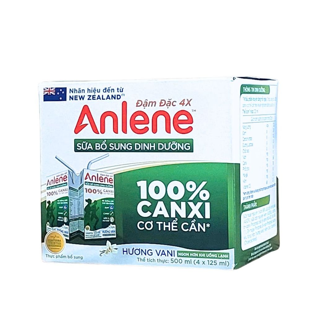 Lốc 4 hộp sữa nước Anlene đậm đặc 4X hương Vani 125ml
