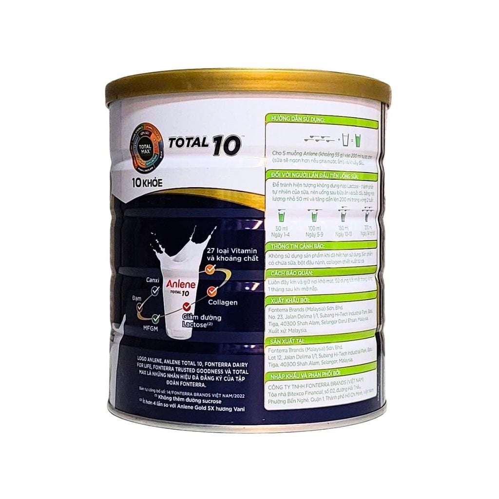 Sữa bột Anlene Total 10 - lon 800g - Bổ sung dưỡng chất cho người trên 40 tuổi