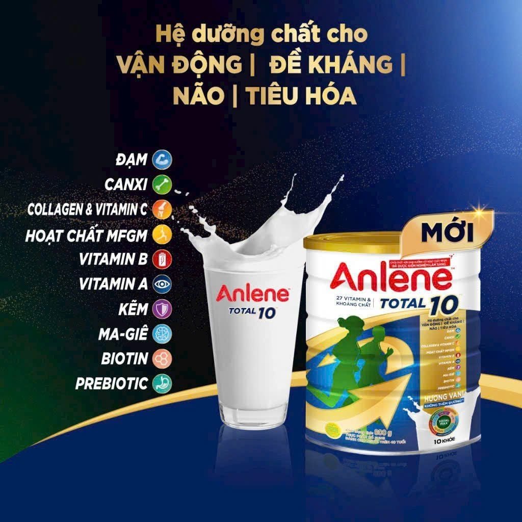 Sữa bột Anlene Total 10 - lon 800g - Bổ sung dưỡng chất cho người trên 40 tuổi