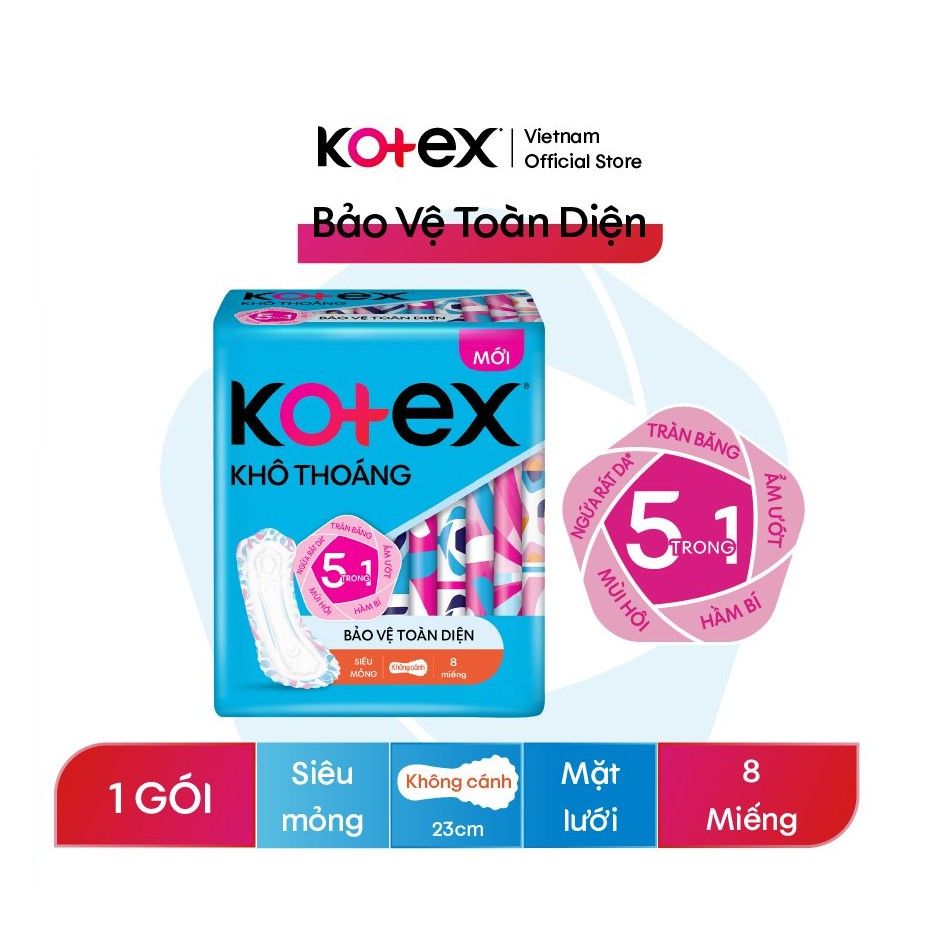 Băng vệ sinh Kotex khô thoáng mới,siêu mỏng không cánh,8 miếng/gói