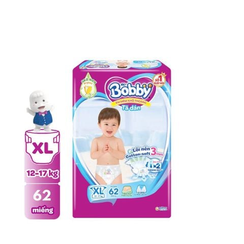 Bỉm tã dán Bobby siêu thấm size XL 62 miếng (12-17kg) (giao bao bì ngẫu nhiên)