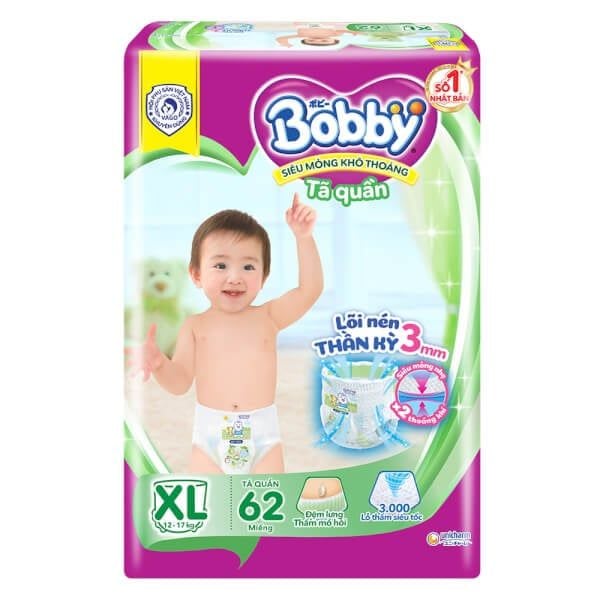 Bỉm tã quần Bobby size XL 62 miếng (12-17kg) (giao bao bì ngẫu nhiên)