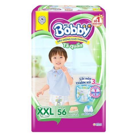 Bỉm tã quần Bobby size XXL 56 miếng (trên 16kg) (sản phẩm được giao với bao bì ngẫu nhiên)