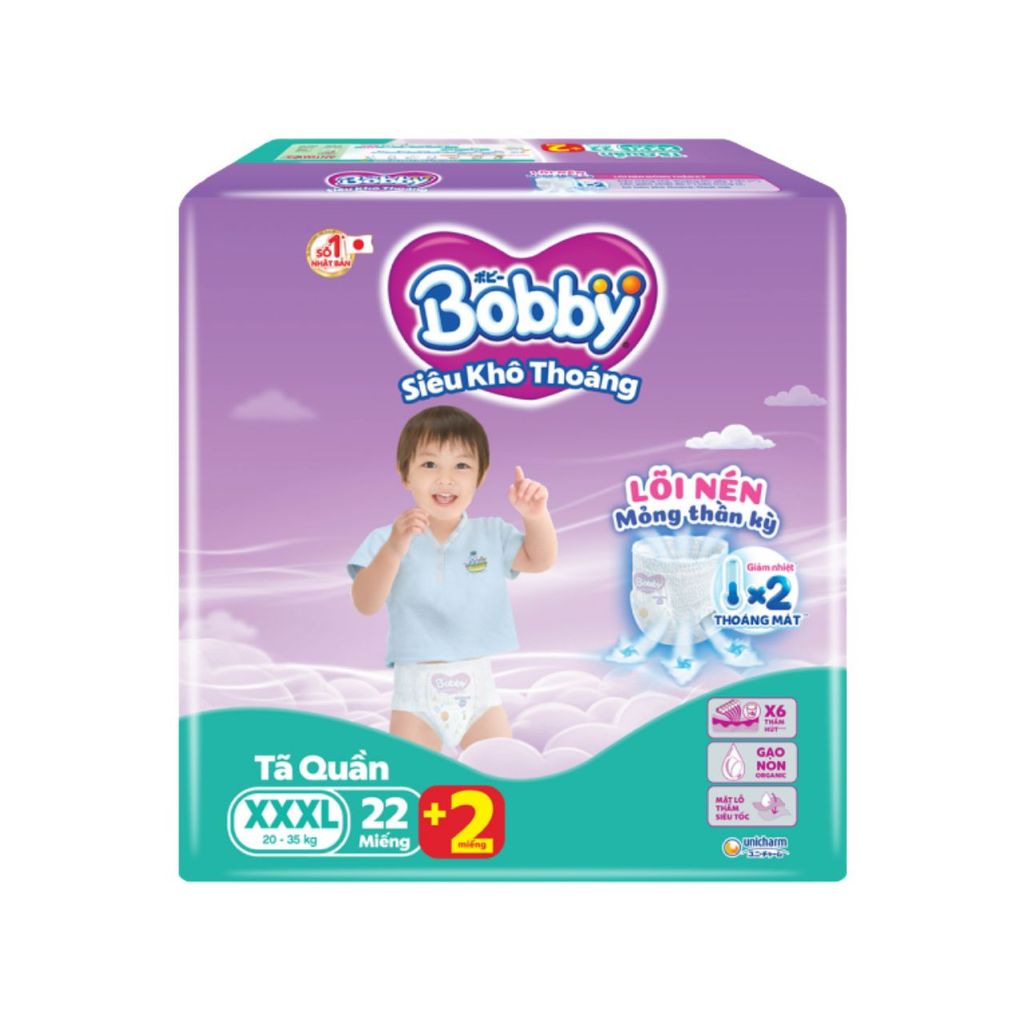 Tã quần Bobby Lõi nén thần kỳ 3mm XXXL22 - Tinh chất gạo non