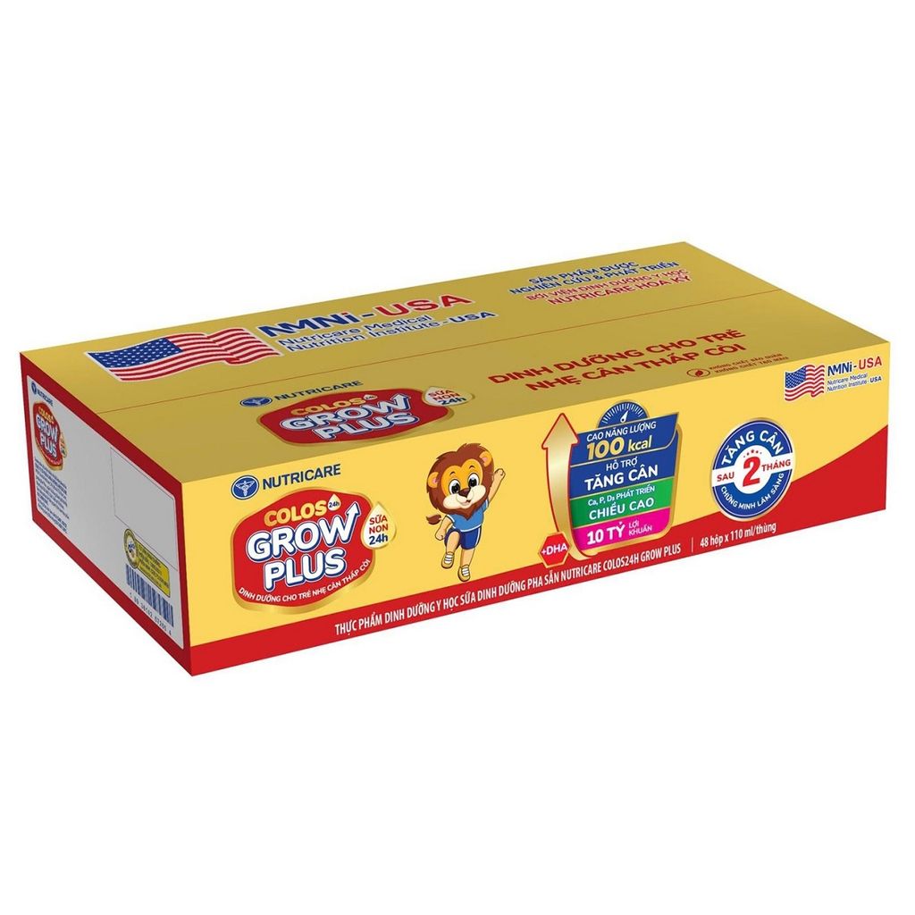 Thùng 48 hộp sữa pha sẵn 110ml COLOS24h GROW PLUS - Cho trẻ từ 1 tuổi trở lên.