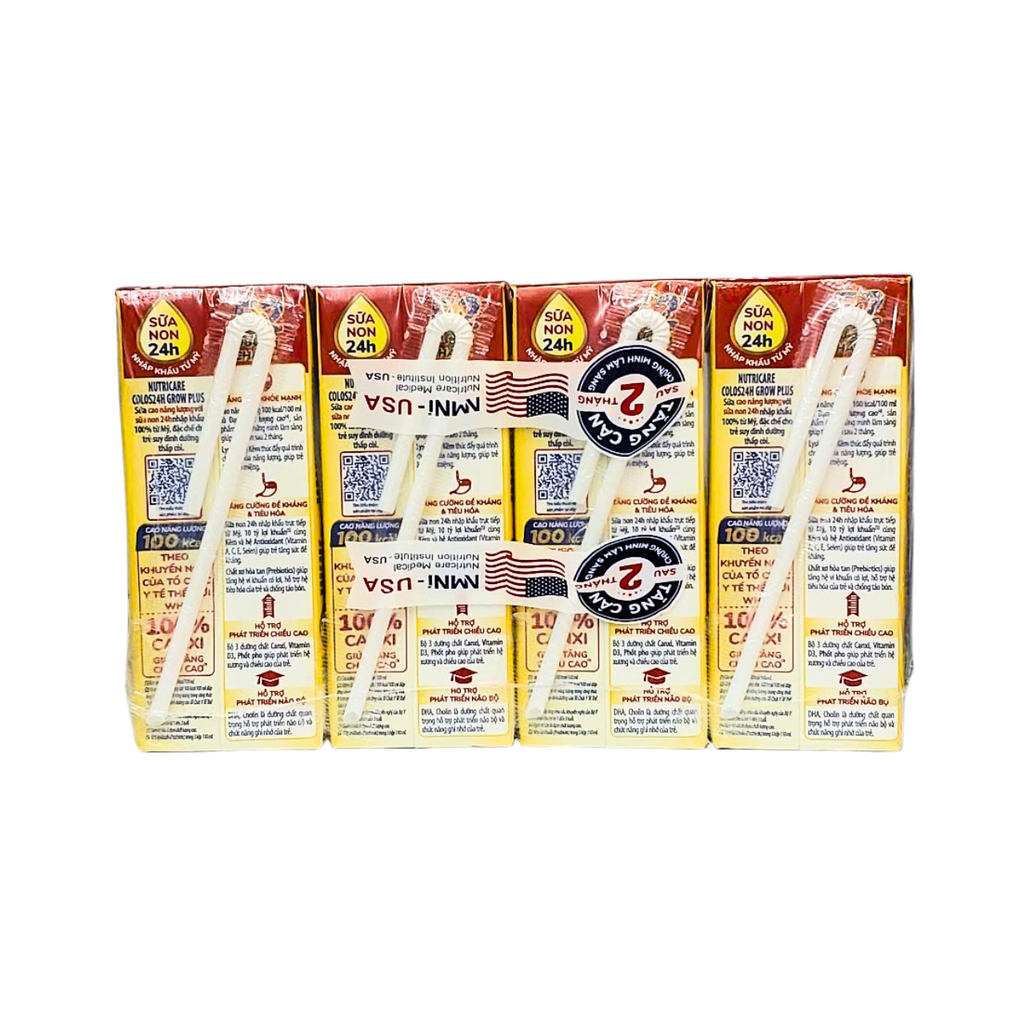 Lốc 4 hộp sữa pha sẵn 180ml COLOS24h GROW PLUS - Cho trẻ từ 1 tuổi trở lên.