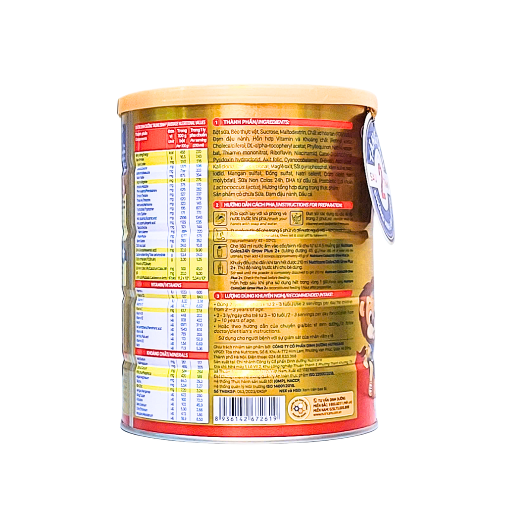 Sữa bột Colos24h Grow Plus 1+  850g - Nutricare - Cho bé từ 1 đến 2 tuổi.