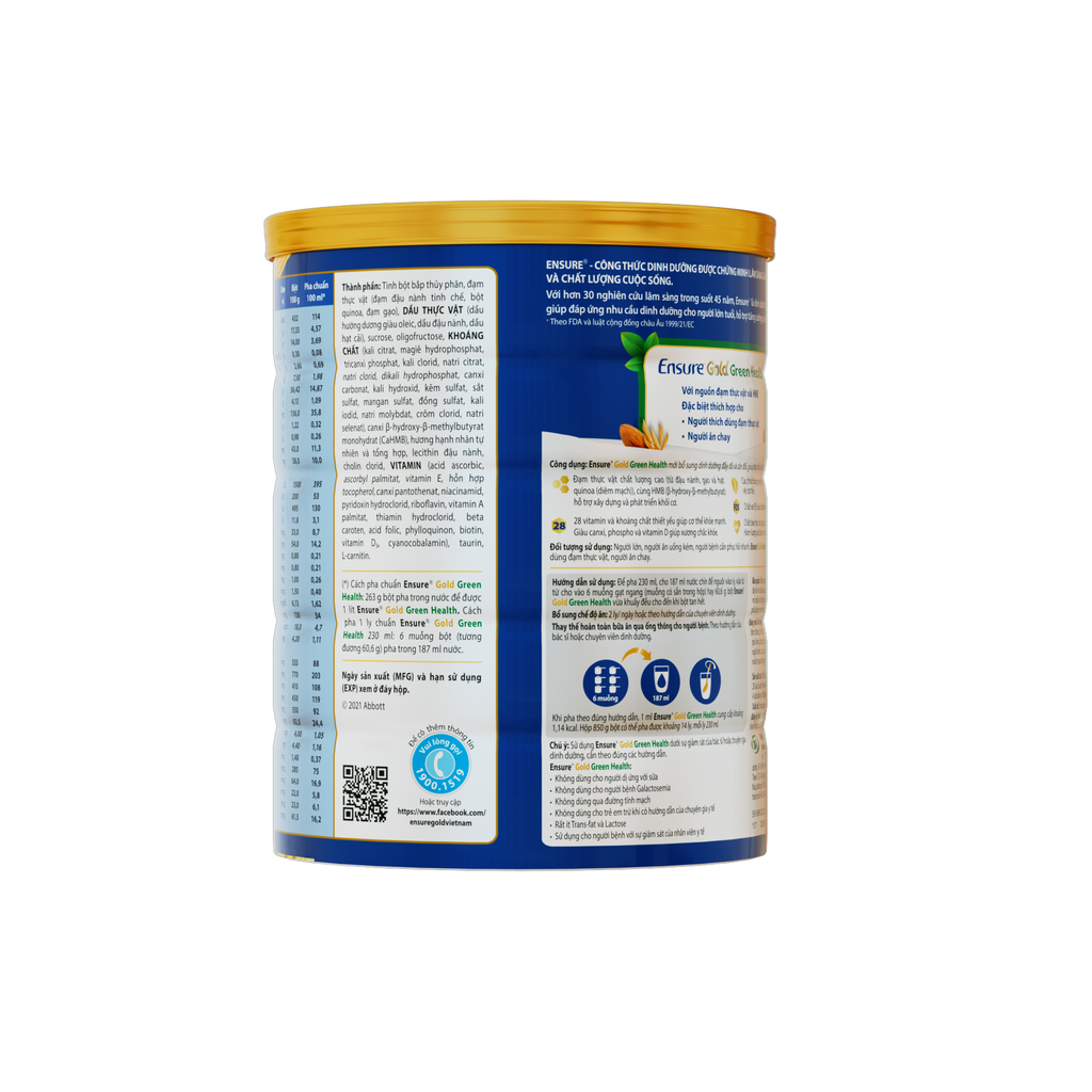 Sữa bột Ensure Gold Green Health Đạm thực vật hương Hạnh nhân 800g