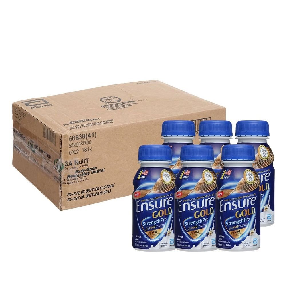 Thùng 24 chai sữa bột pha sẵn Ensure Gold Vigor hương vani 237ml