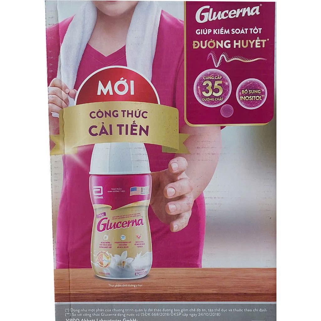 Thùng 24 chai sữa nước Glucerna 220ml Dành Cho Người Đái Tháo Đường Và Tiền Đái Tháo Đường