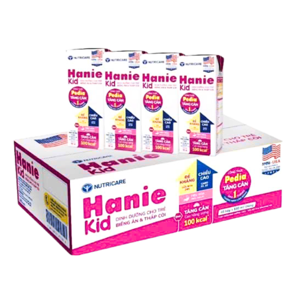 Lốc 4 hộp sữa pha sẵn 110ml Nutricare Hanie Kid - Cho trẻ từ 1 tuổi trở lên.