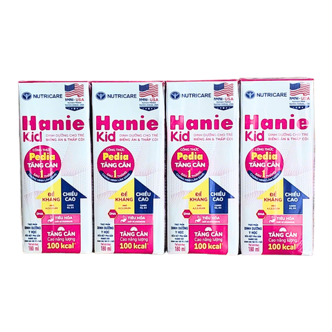 Lốc 4 hộp sữa pha sẵn 180ml Nutricare Hanie Kid - Cho trẻ từ 1 tuổi trở lên.