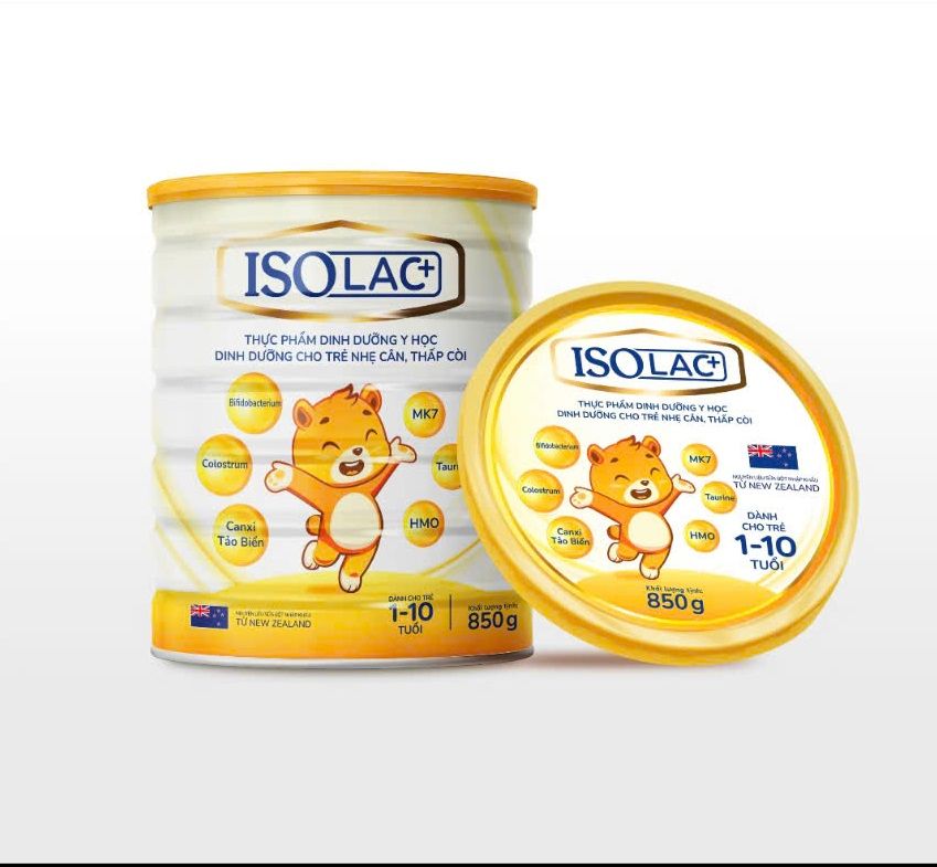 Sữa bột ISOLac+ 850g dinh dưỡng cho trẻ 1 - 10 tuổi nhẹ cân thấp còi