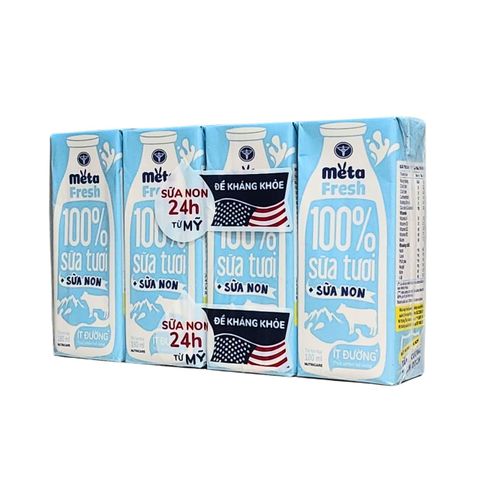 Lốc 4 hộp sữa tươi bổ sung sữa non 180ml Meta Fresh ít đường - Thùng 48 hộp.