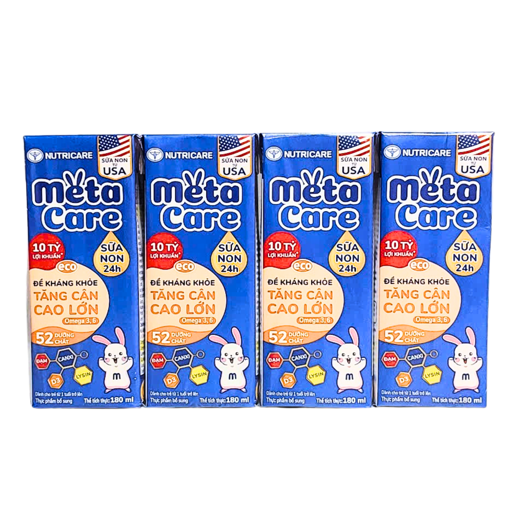 Lốc 4 hộp sữa pha sẵn 180ml MetaCare eco - Cho bé từ 1 tuổi trở lên.