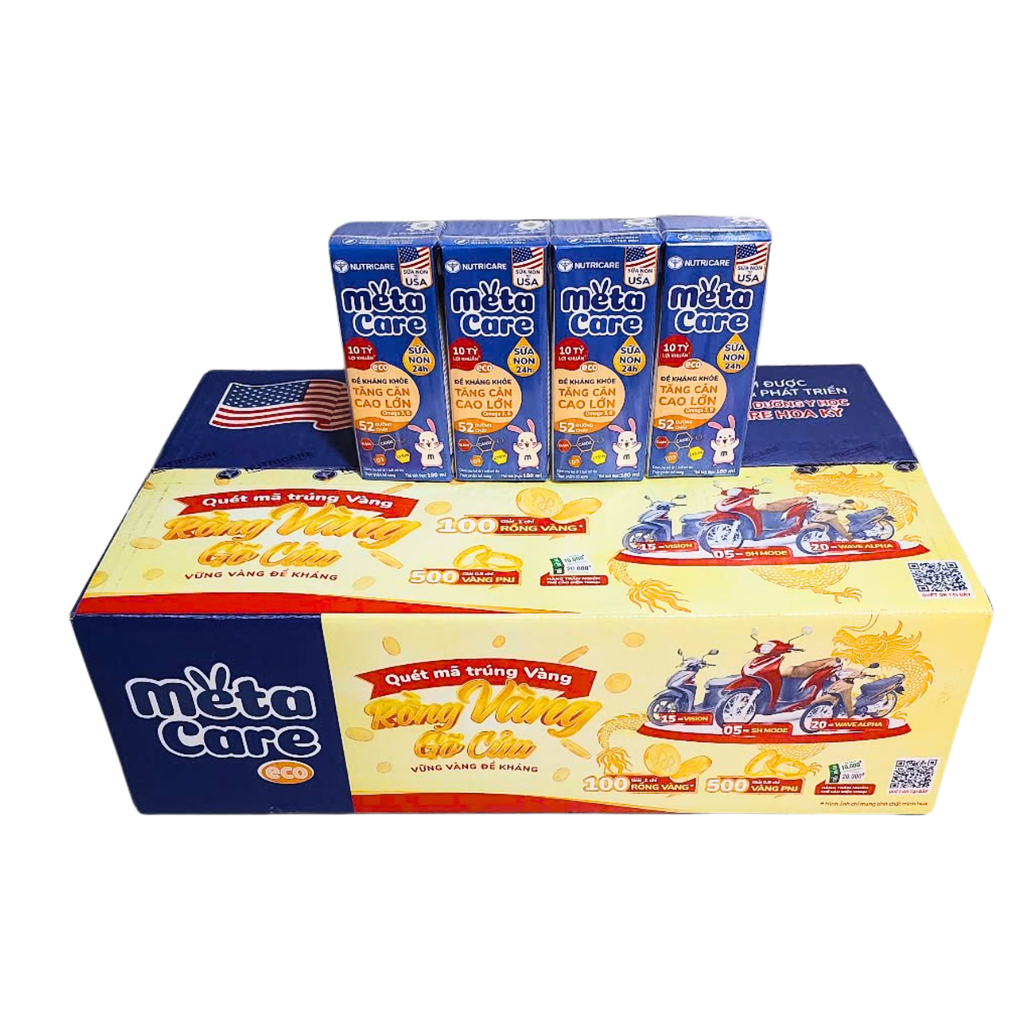 Lốc 4 hộp sữa pha sẵn 180ml MetaCare Eco - Cho bé từ 1 tuổi trở lên (Meta Care Xanh)