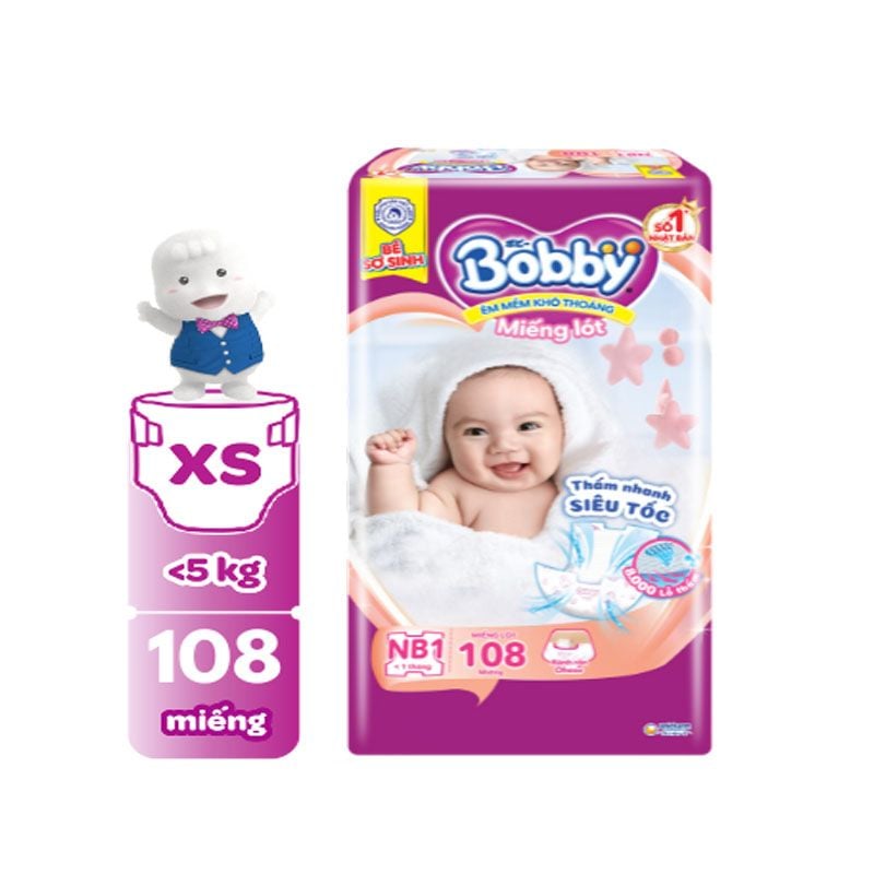 Miếng lót Bobby size Newborn 1 108 miếng (dưới 5kg)