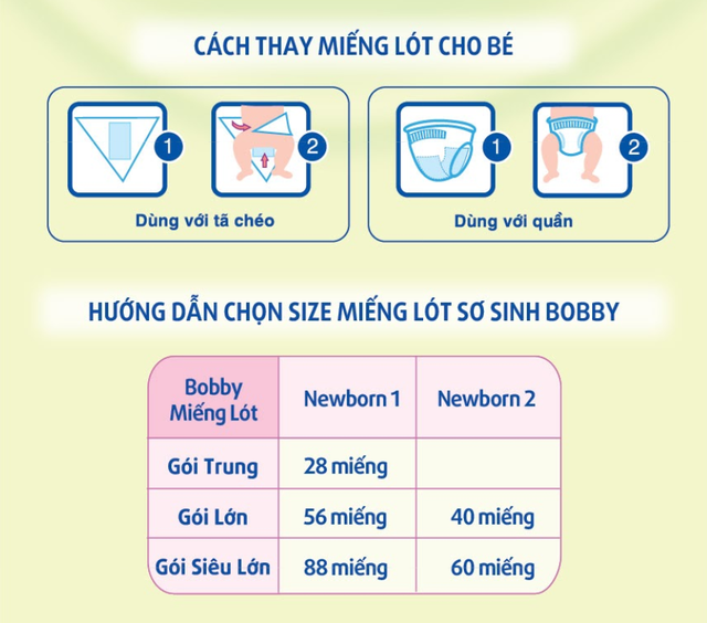 Miếng lót Bobby size Newborn 2 60 miếng (4-7kg)