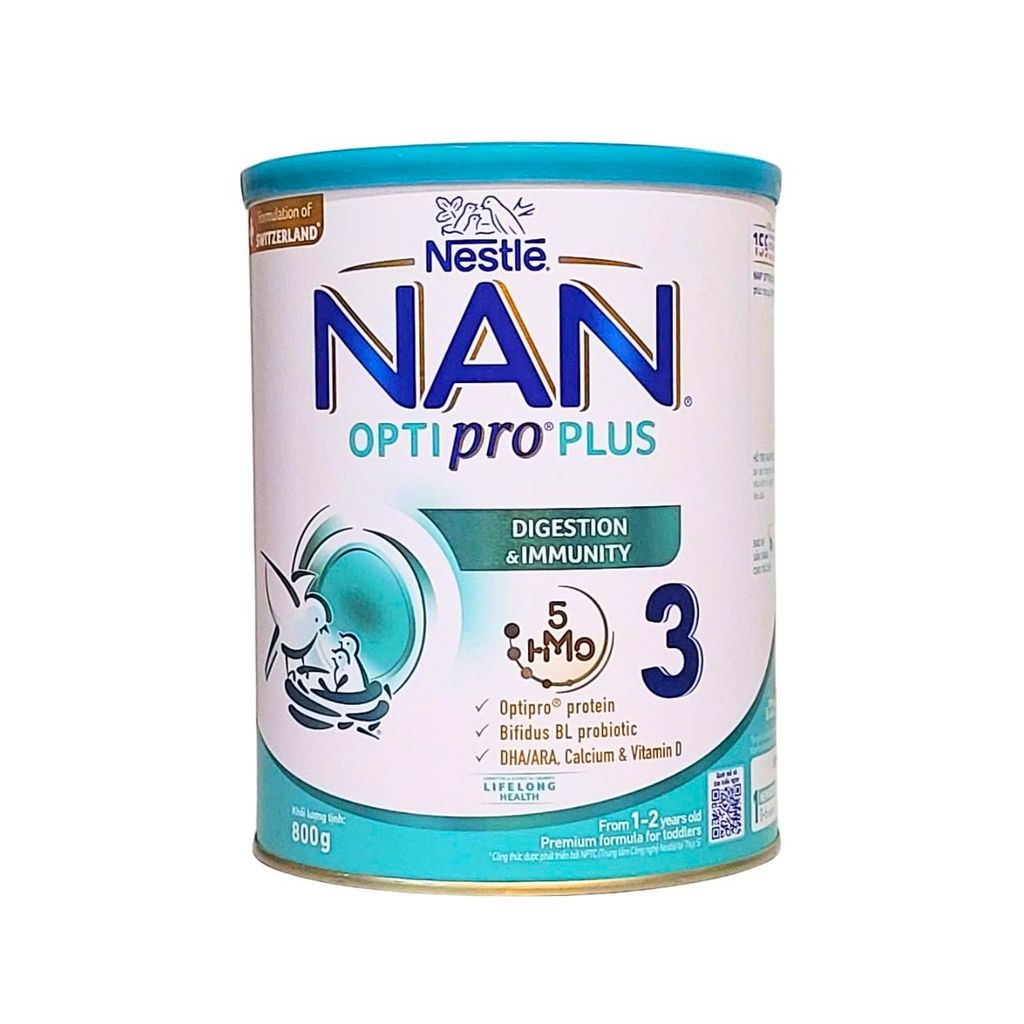 Sữa bột Nestlé NAN OPTIPRO PLUS 3 800g/lon với 5HMO Giúp tiêu hóa tốt + Tăng cường đề kháng