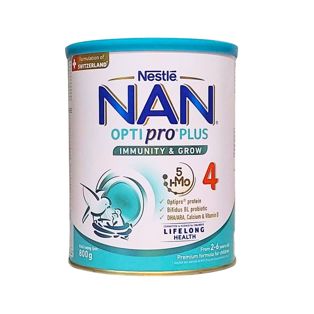 Sữa Bột Nestlé NAN OPTIPRO PLUS 4 800g/lon với 5HMO Hỗ trợ Đề Kháng - Tiêu Hóa - Trí Não & Chiều Cao