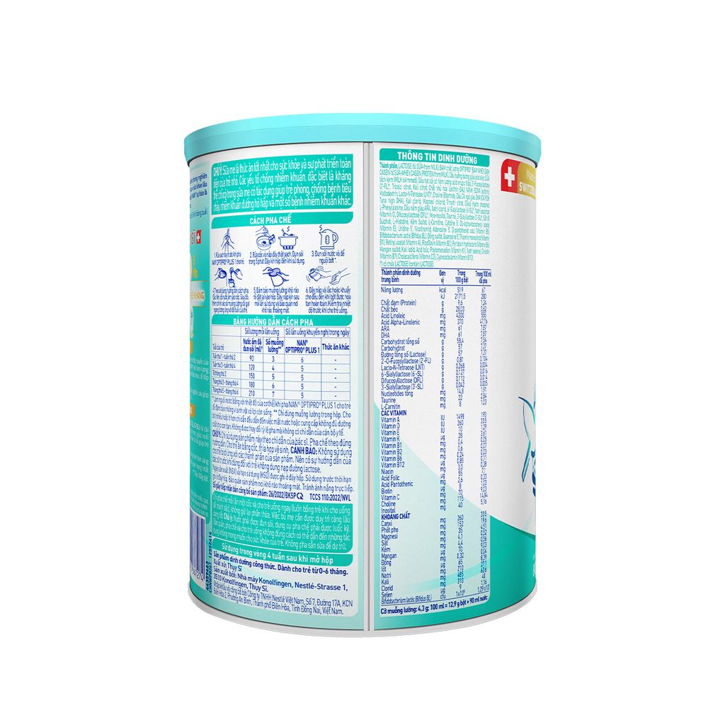 Sữa Bột Nestlé NAN OPTIPRO PLUS 1 800G/lon với 5HMO Sản Xuất tại Thụy Sĩ cho trẻ từ 0-6 tháng tuổi