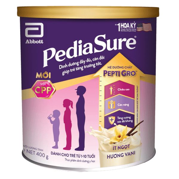 Sữa bột Pediasure 400g hương vani ít ngọt cho trẻ biếng ăn từ 1 đến 10 tuổi