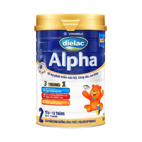 Sữa bột Vinamilk Dielac Alpha 2 - Hộp thiếc 900g (cho bé từ 6 - 12 tháng tuổi) - Sữa cho trẻ sơ sinh hỗ trợ phát triển não bộ, tăng cân chiều cao, tăng sức đề kháng