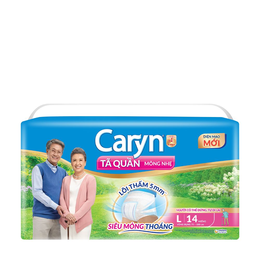 Tã Bỉm Quần Người Lớn Caryn Mỏng Nhẹ Chống Tràn Size L-14 Miếng Dành Cho Người Già Có Thể Tự Đi